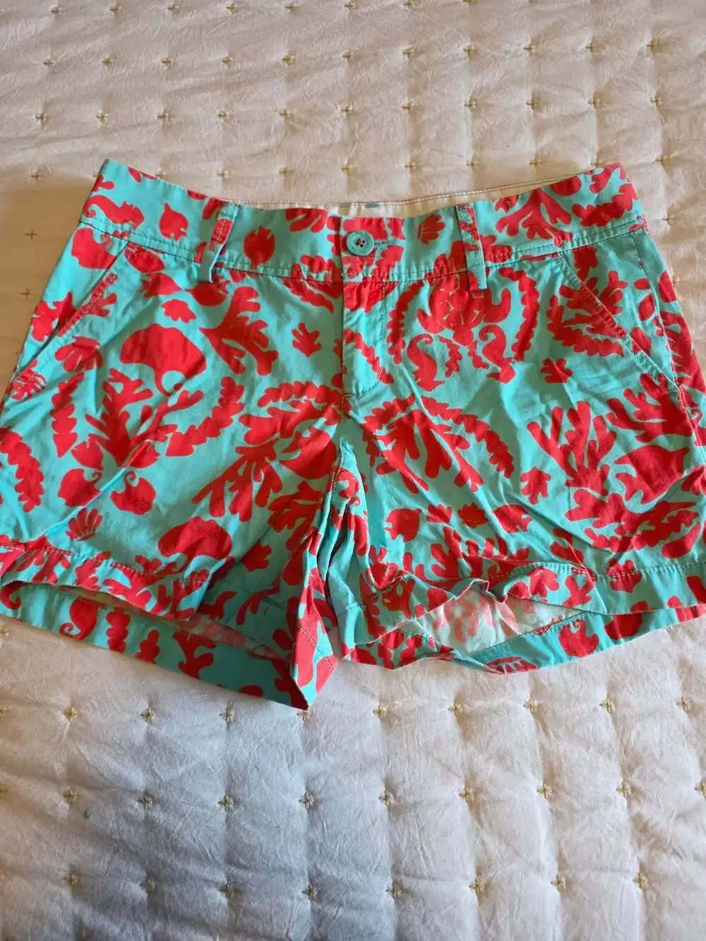 Lilly Pulitzer The Callahan Short Red and Teal Coral Print Size 6